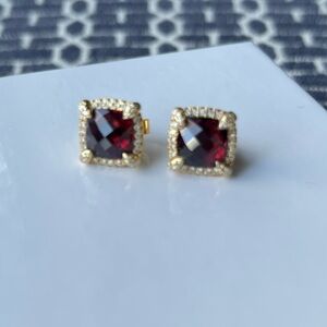 Like New Large David Yurman Chatelaine Pave Bezel Garnet & Diamond 18k Earrings